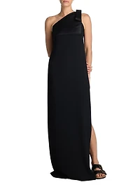 Bow One-Shoulder Crepe Gown