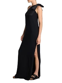 Bow One-Shoulder Crepe Gown