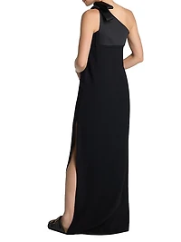 Bow One-Shoulder Crepe Gown