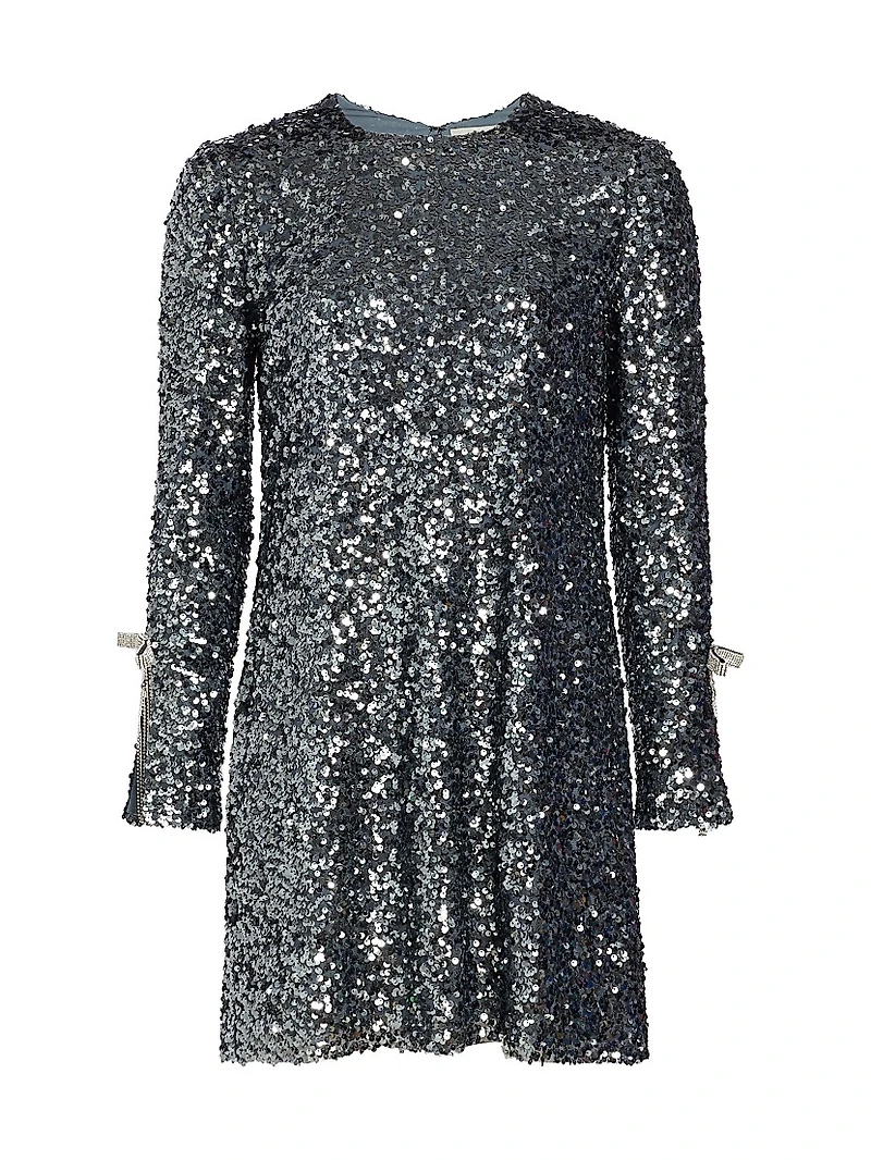 Lily Sequined Long-Sleeve A-Line Minidress