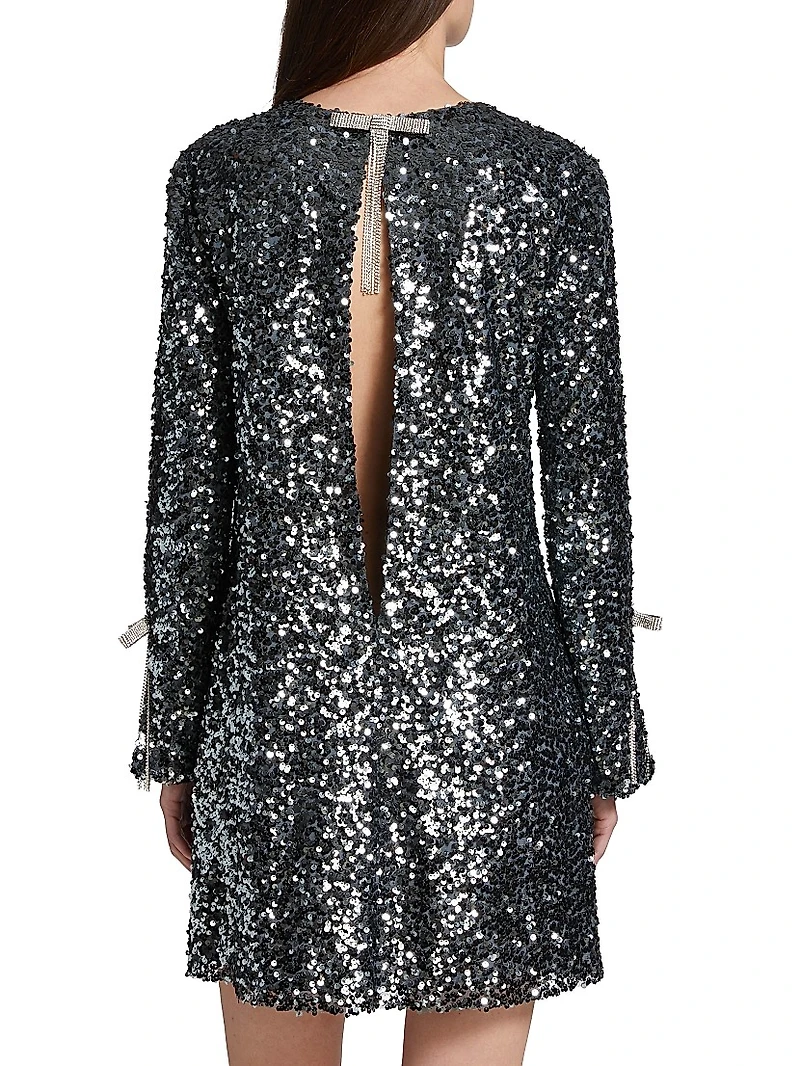 Lily Sequined Long-Sleeve A-Line Minidress