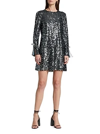 Lily Sequined Long-Sleeve A-Line Minidress