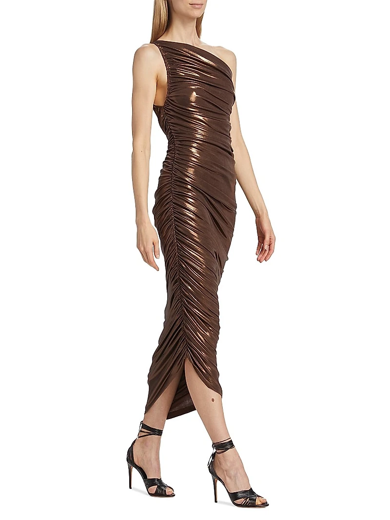Diana Metallic One-Shoulder Midi-Dress