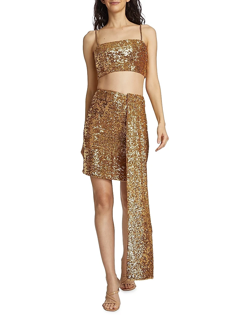 Carta De Amor Sequined Draped Miniskirt