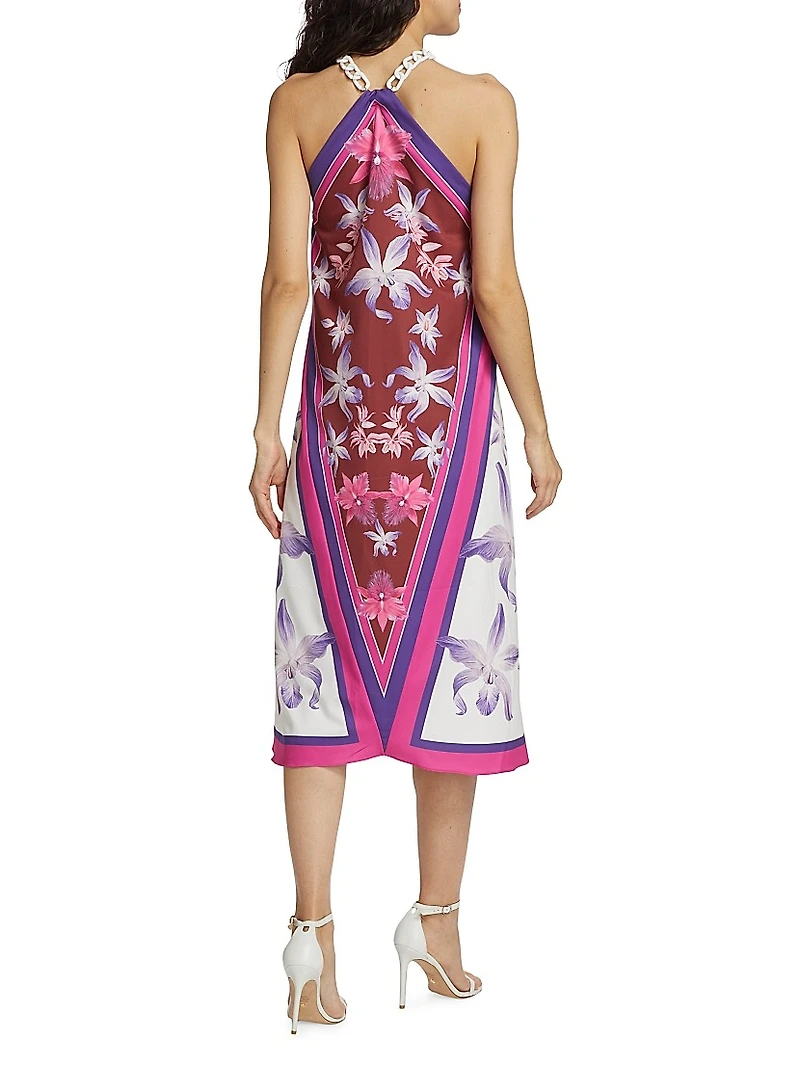 Dreamy Scarf Chain-Strap Midi-Dress