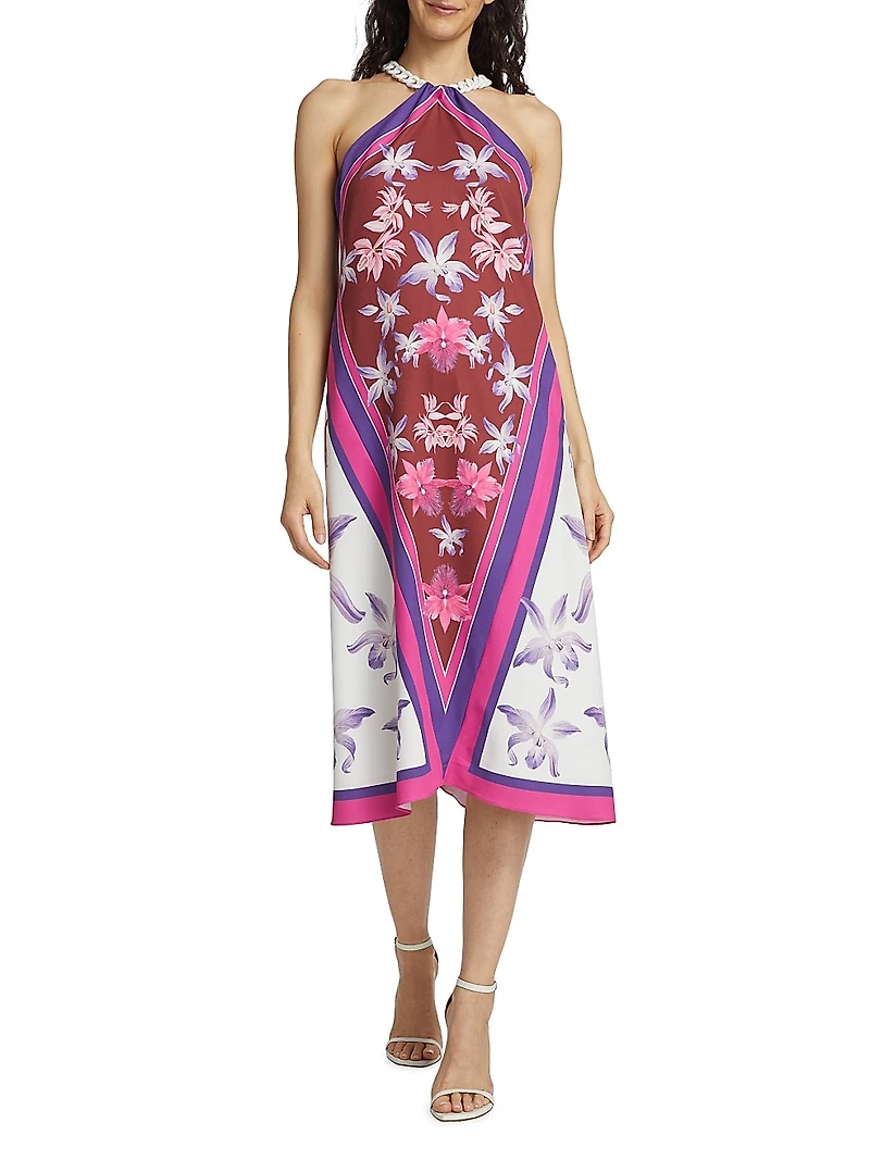 Dreamy Scarf Chain-Strap Midi-Dress