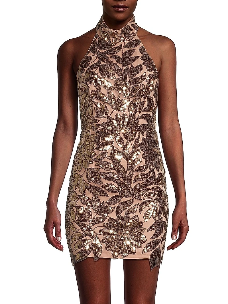Olivia Sequin Leaf Minidress
