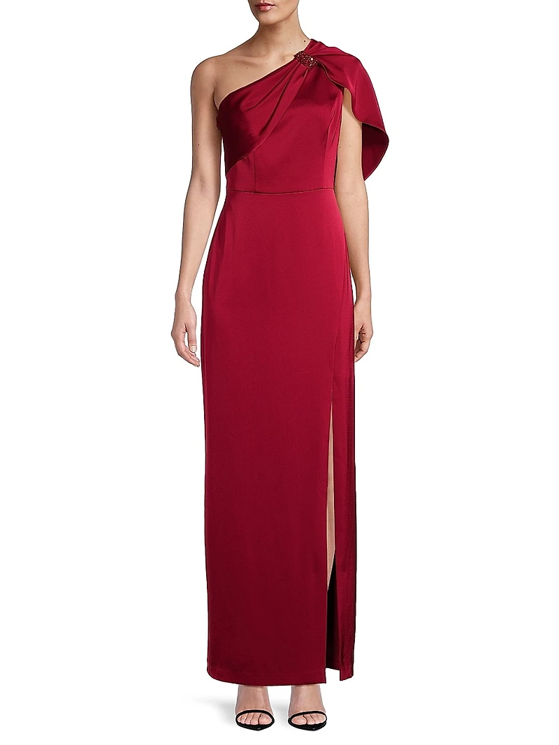 Satin One-Shoulder Column Gown