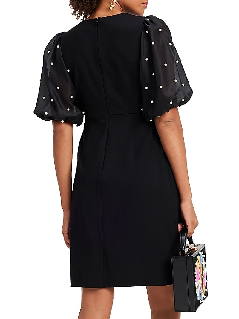 Organza Embellished-Sleeve Ponte Dress