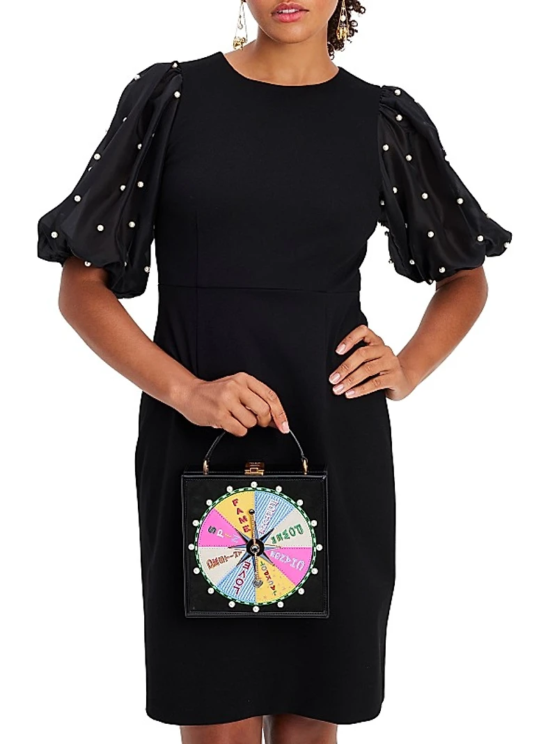 Organza Embellished-Sleeve Ponte Dress