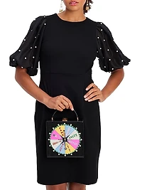 Organza Embellished-Sleeve Ponte Dress