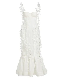 Petal Appliqué Linen-Silk Corset Gown