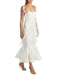 Petal Appliqué Linen-Silk Corset Gown