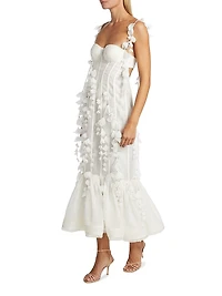 Petal Appliqué Linen-Silk Corset Gown