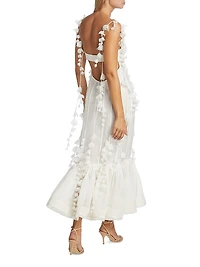 Petal Appliqué Linen-Silk Corset Gown