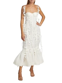 Petal Appliqué Linen-Silk Corset Gown