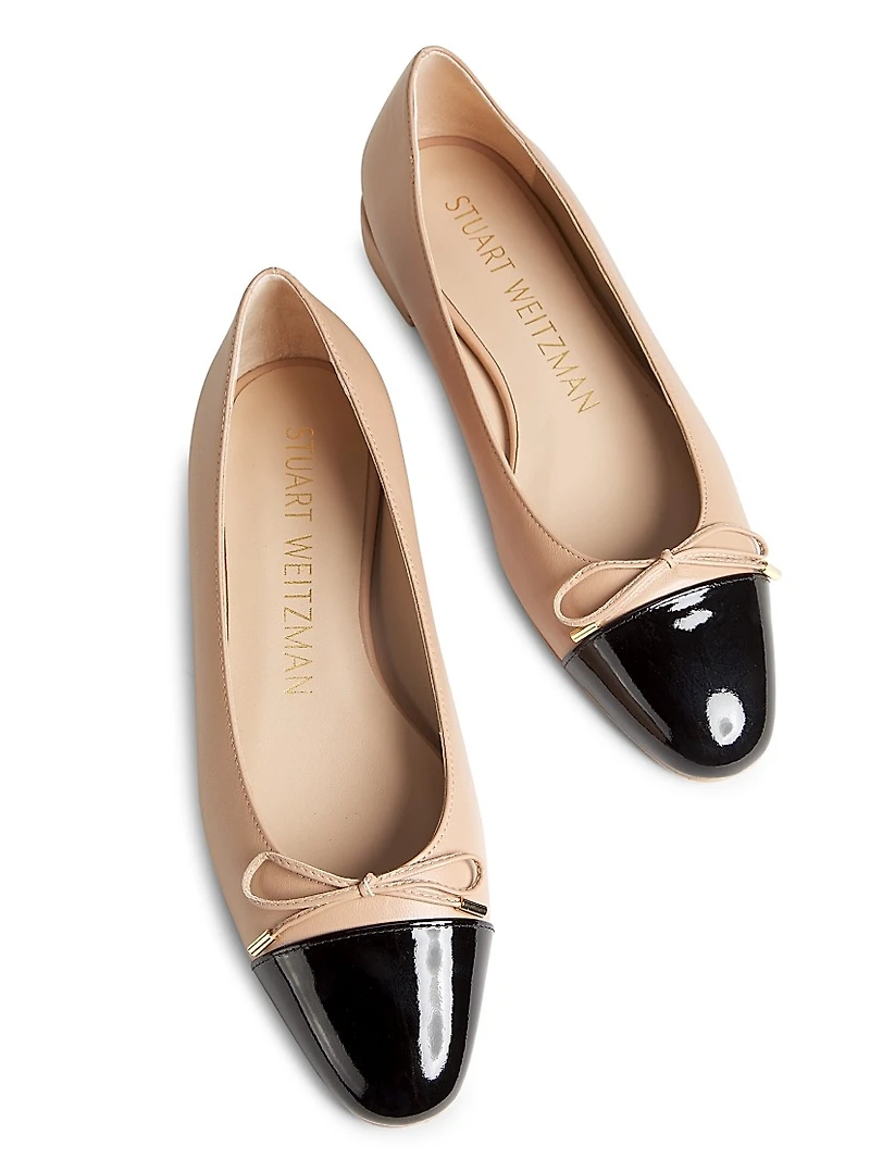 Sleek Bow Leather Ballerina Flats
