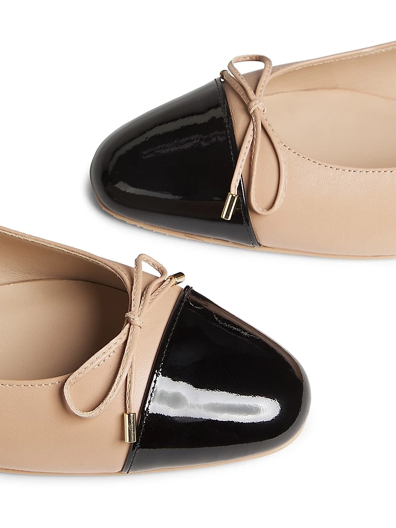 Sleek Bow Leather Ballerina Flats