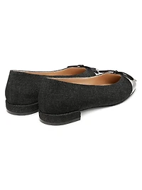 Sleek Bow Denim Ballerina Flats