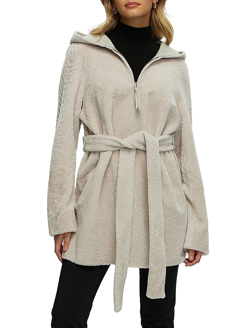 Reversible Textured Shearling Lamb Zip Parka