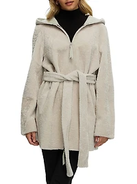Reversible Textured Shearling Lamb Zip Parka