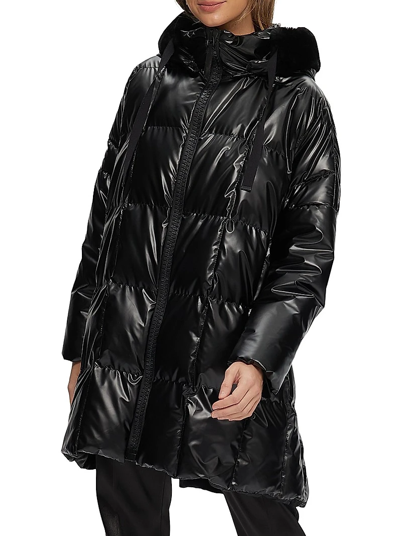 Quilted Parka with Shearling Lamb Trim