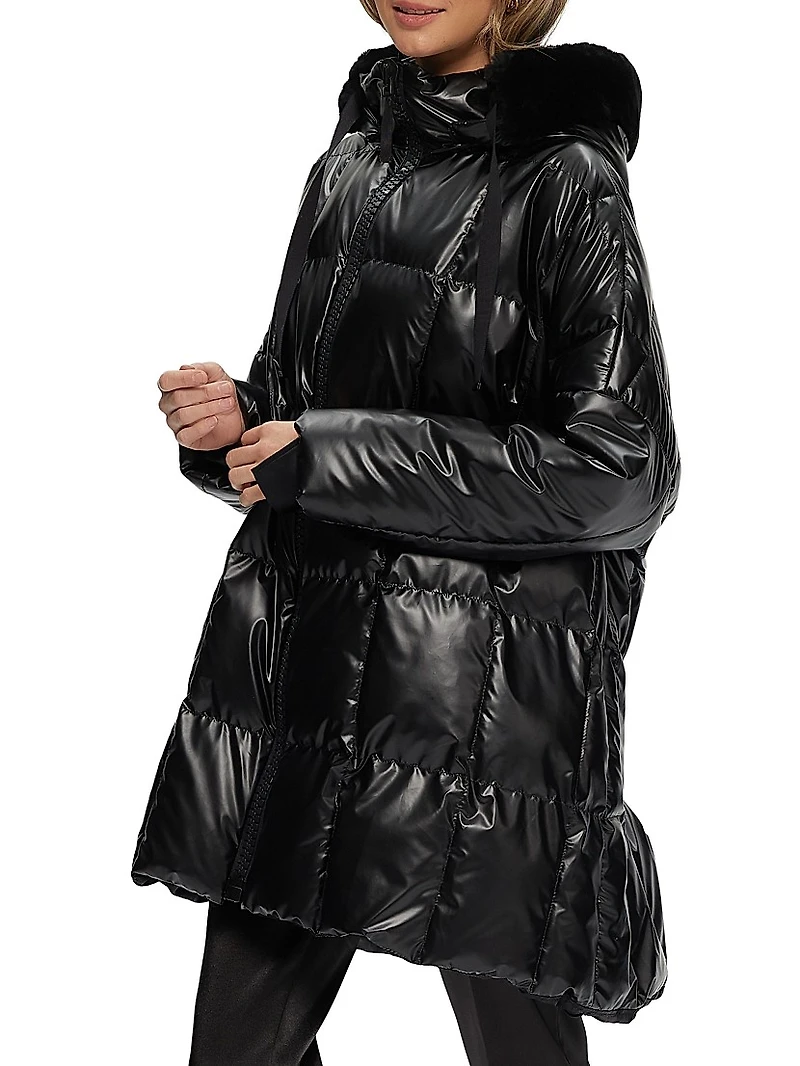 Quilted Parka with Shearling Lamb Trim