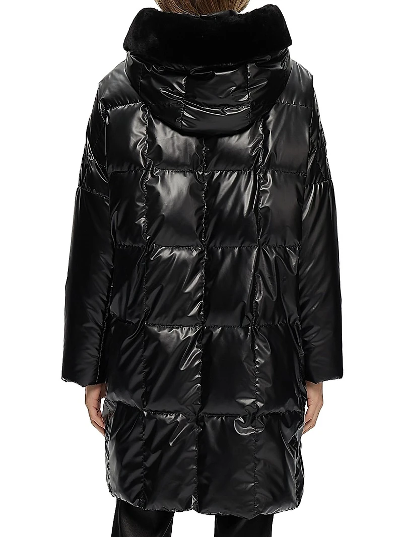 Quilted Parka with Shearling Lamb Trim