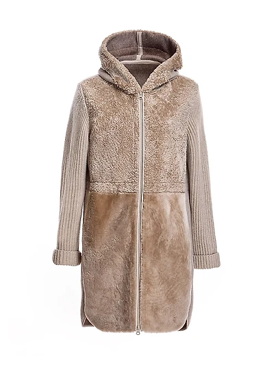 Long Shearling & Jersey Hoodie