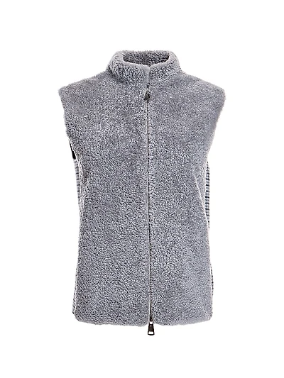 Shearling & Plaid Wool Vest