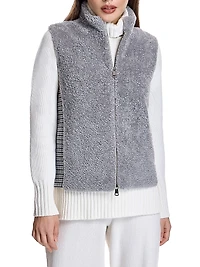 Shearling & Plaid Wool Vest