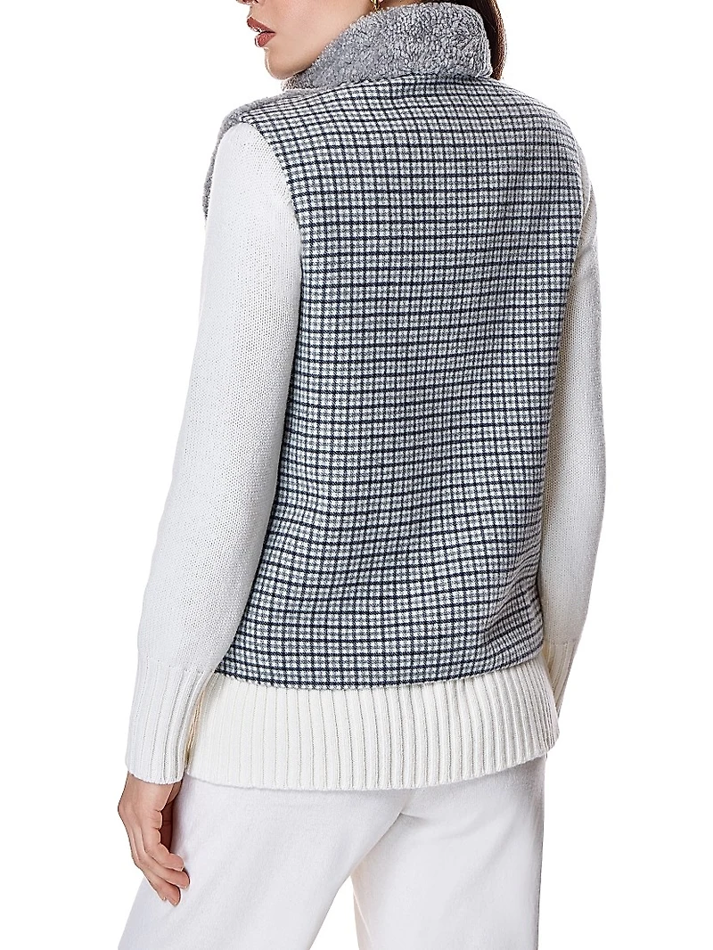 Shearling & Plaid Wool Vest