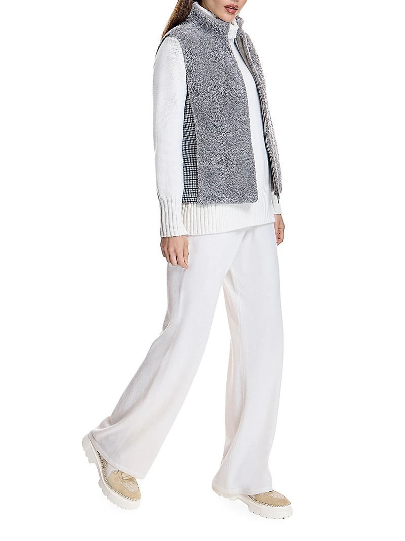 Shearling & Plaid Wool Vest