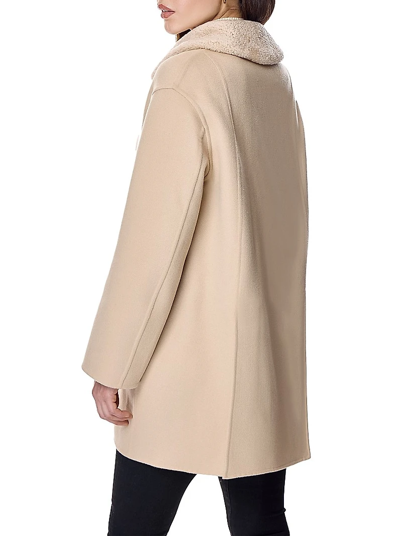 Shearling-Trim Wool Coat