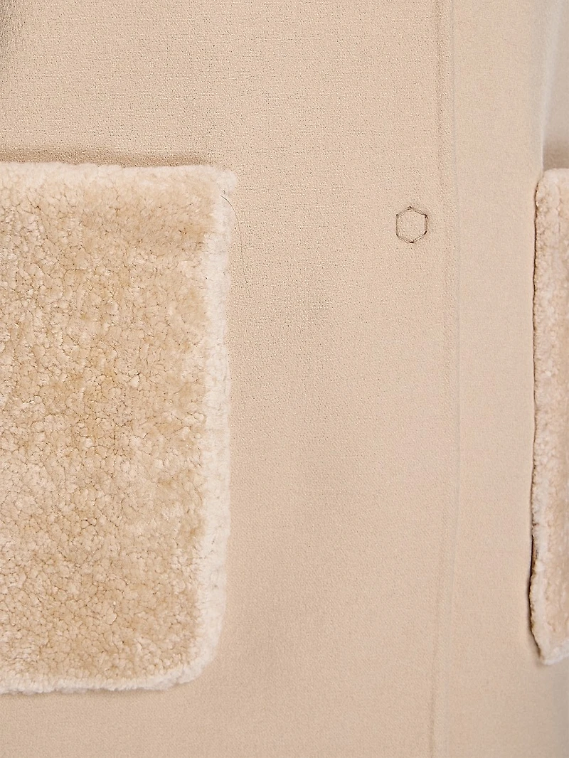 Shearling-Trim Wool Coat
