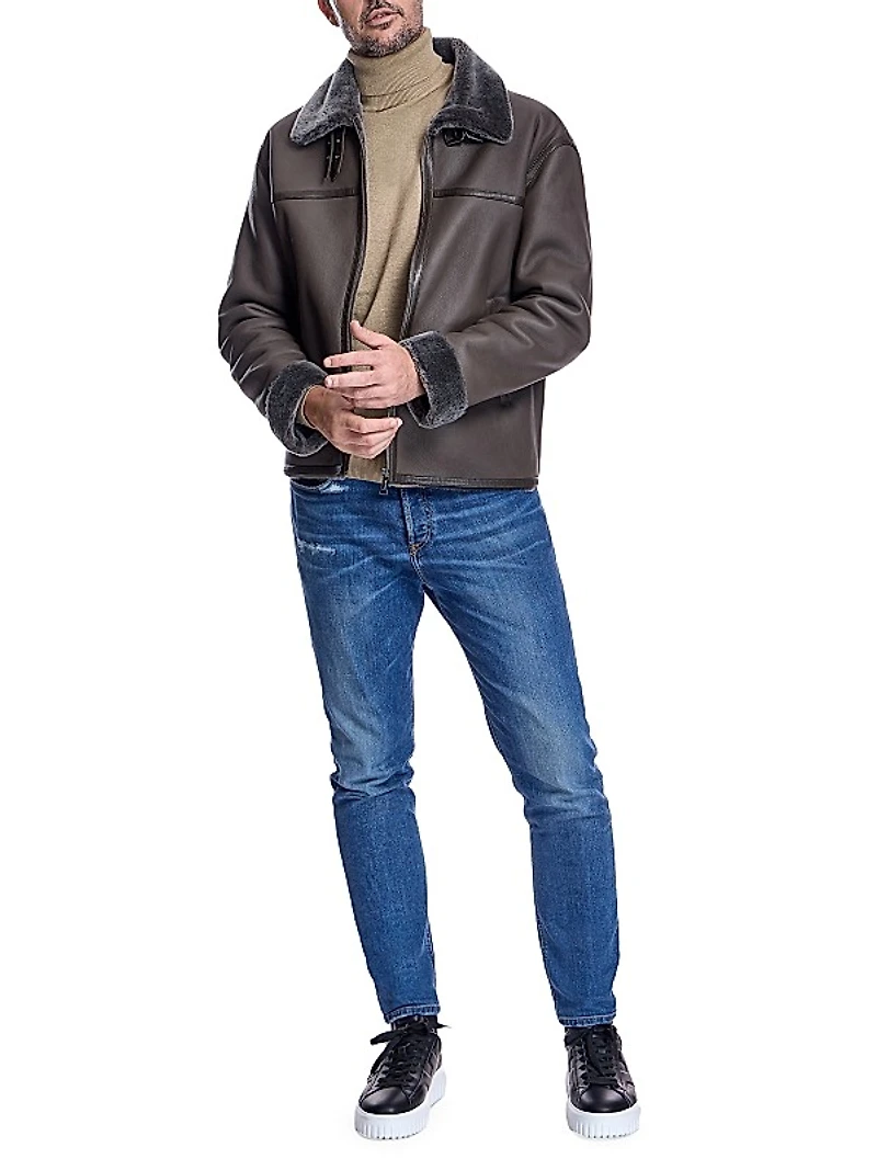 Tonal Shearling Aviator Jacket