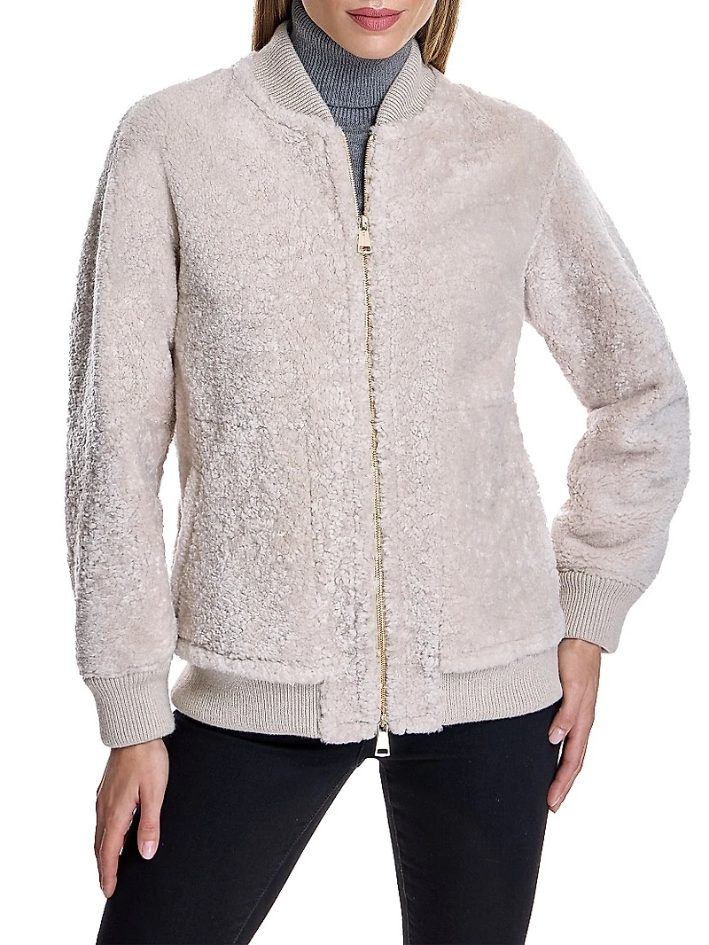 Shearling Knit-Trim Bomber Jacket