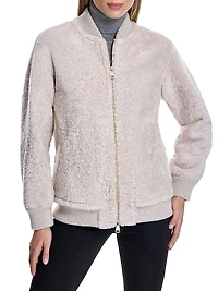 Shearling Knit-Trim Bomber Jacket