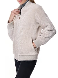 Shearling Knit-Trim Bomber Jacket