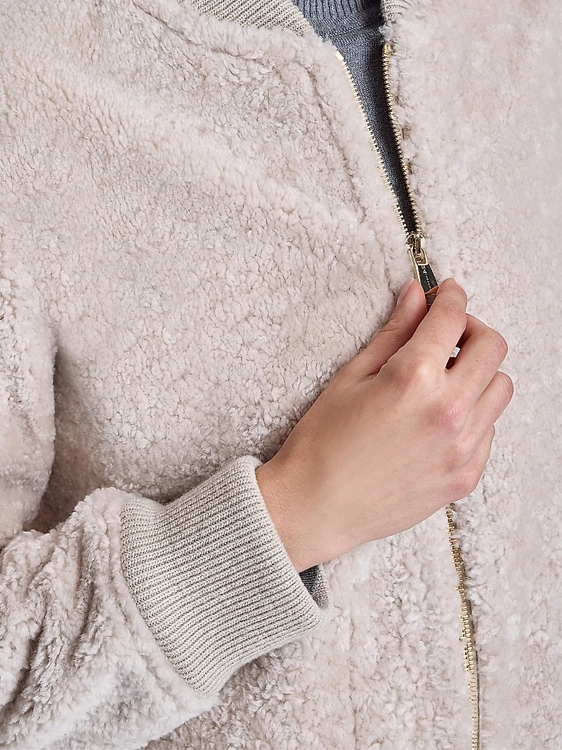 Shearling Knit-Trim Bomber Jacket