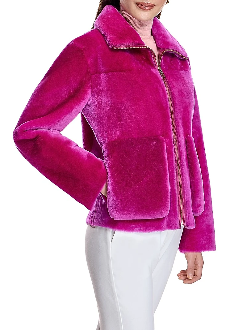 Patch-Pocket Shearling Jacket