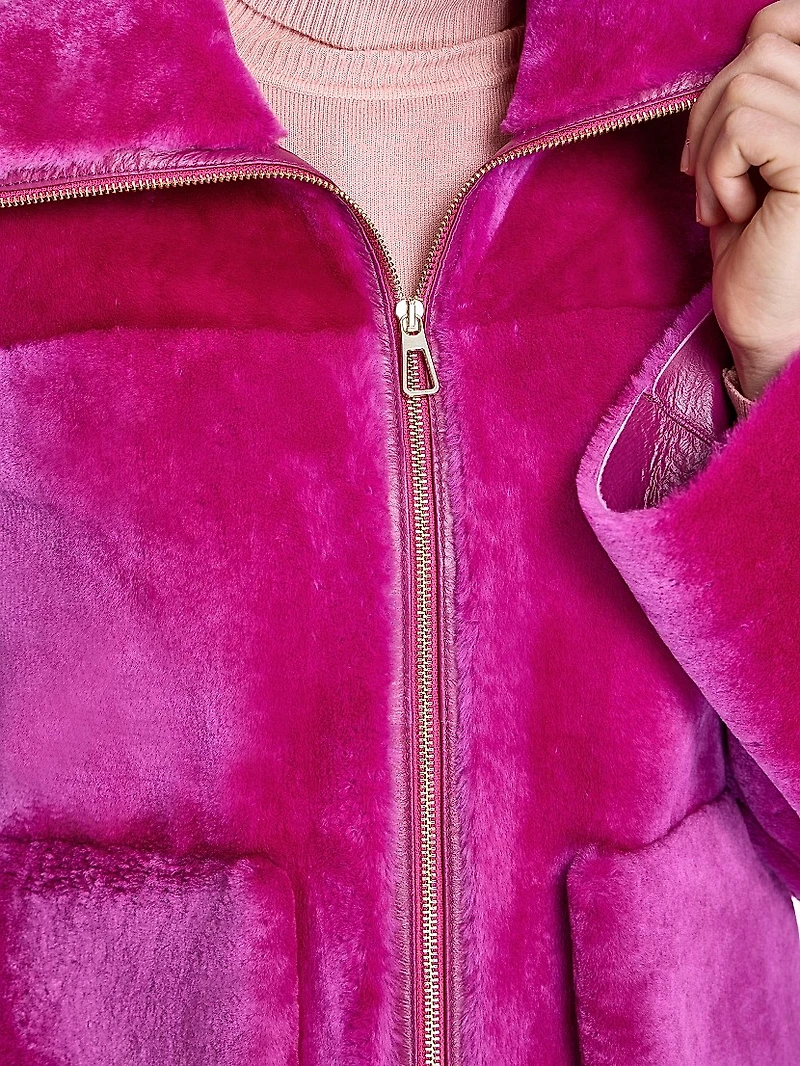 Patch-Pocket Shearling Jacket