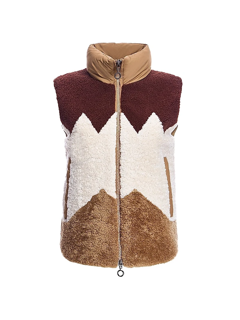 Colorblocked Geometric Shearling Vest