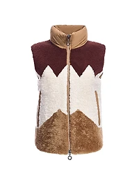 Colorblocked Geometric Shearling Vest