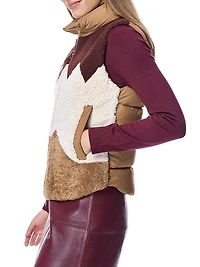 Colorblocked Geometric Shearling Vest