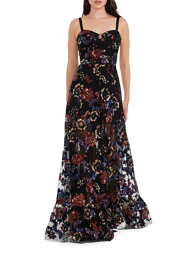 Anabel Sequin Mesh Maxi Dress