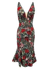 Isabelle Floral-Embroidered Mesh Midi-Dress