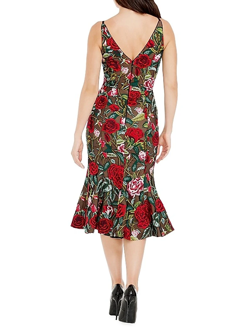 Isabelle Floral-Embroidered Mesh Midi-Dress