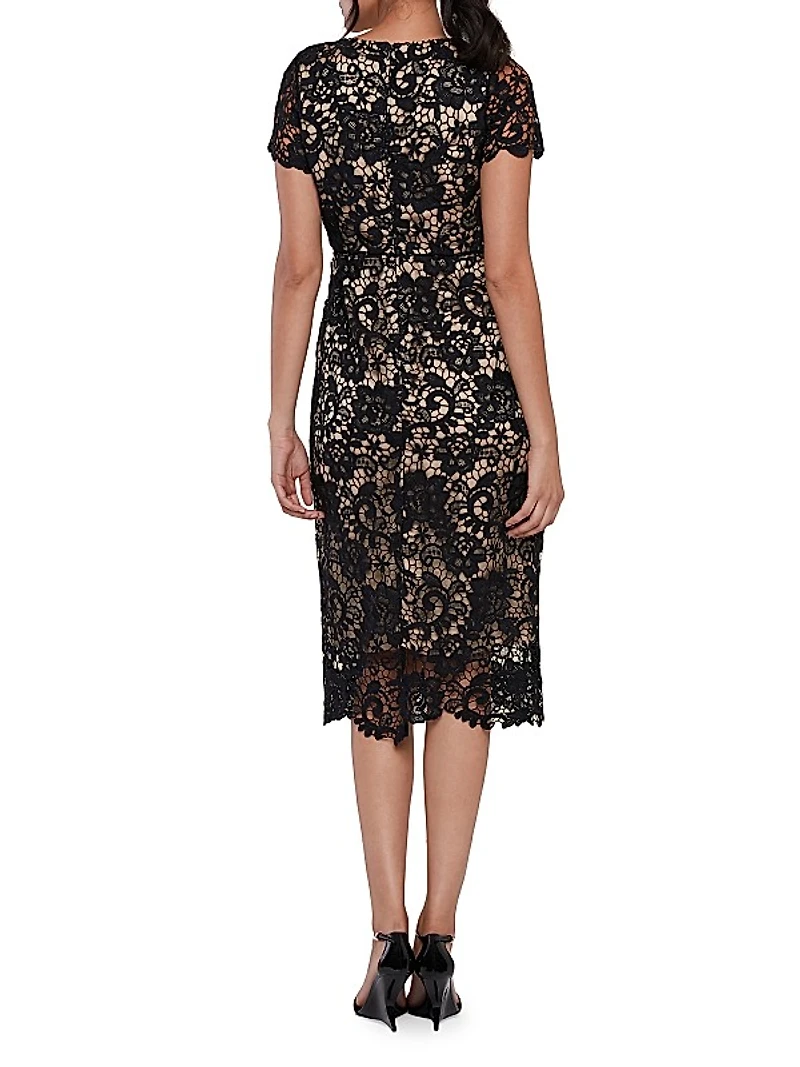 Short-Sleeve Lace Midi-Dress