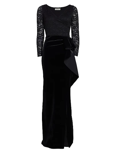Fridaus Ruffled Velvet & Lace Gown